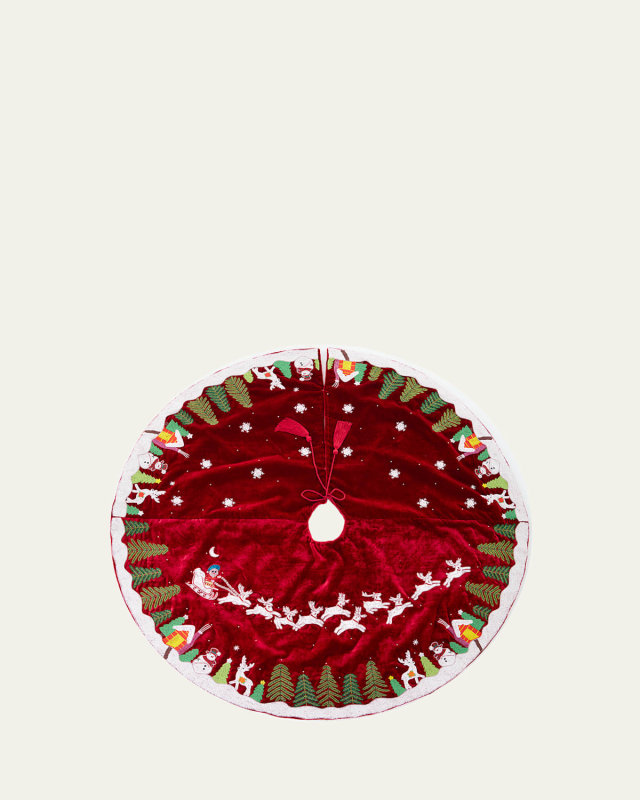 Santa on Sleigh Beaded Tree Skirt, 60"
